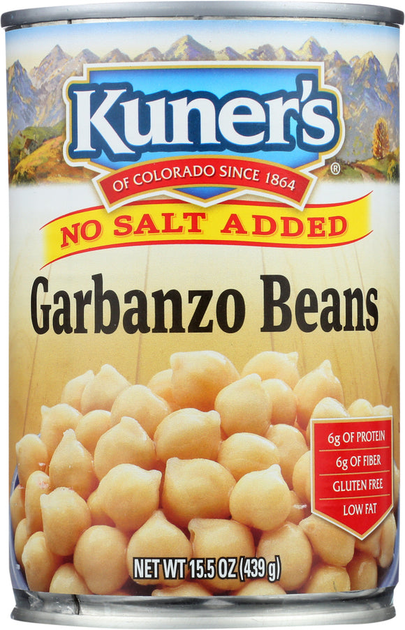 KUNER'S: Garbanzo Beans No Salt Added, 15 Oz